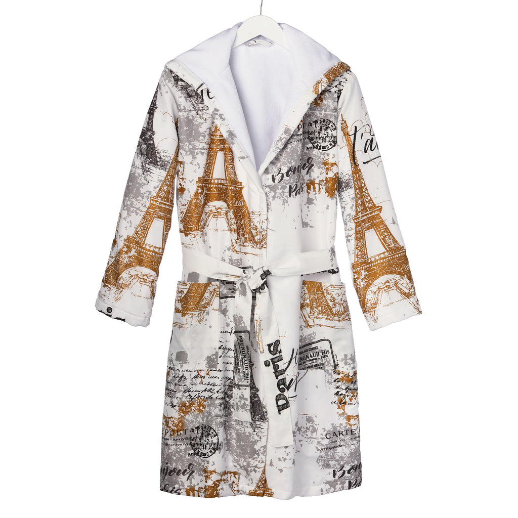 Welcome to chic comfort! Enjoy your me time wrapped up in Parisian style. Featuring an all-over romantic vintage print of the Eiffel tower and French phrases, the Paris Robe lets you wind down and relax.   SOFT POLY- Lined with terrycloth for extra comfort. ICONIC PARIS PRINT - Feel like you're in the cosmopolitan capital of the world.